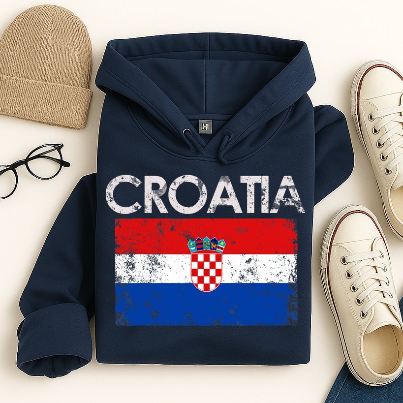 Vintage Croatia Croatian Flag Pride Gift Hoodie