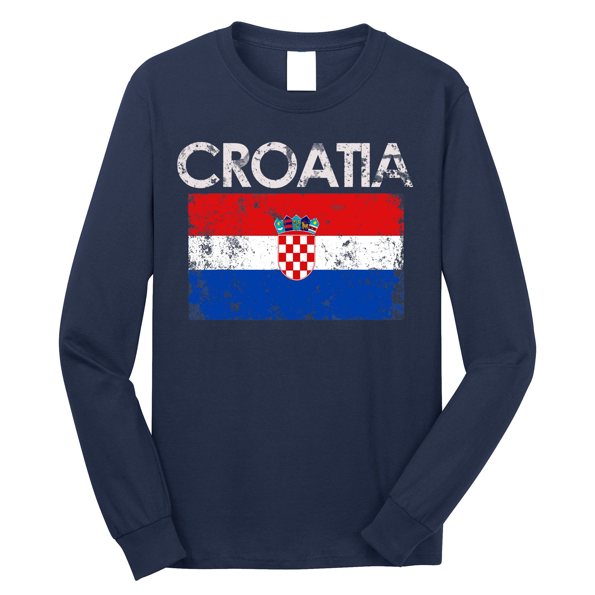 Vintage Croatia Croatian Flag Pride Gift Long Sleeve Shirt
