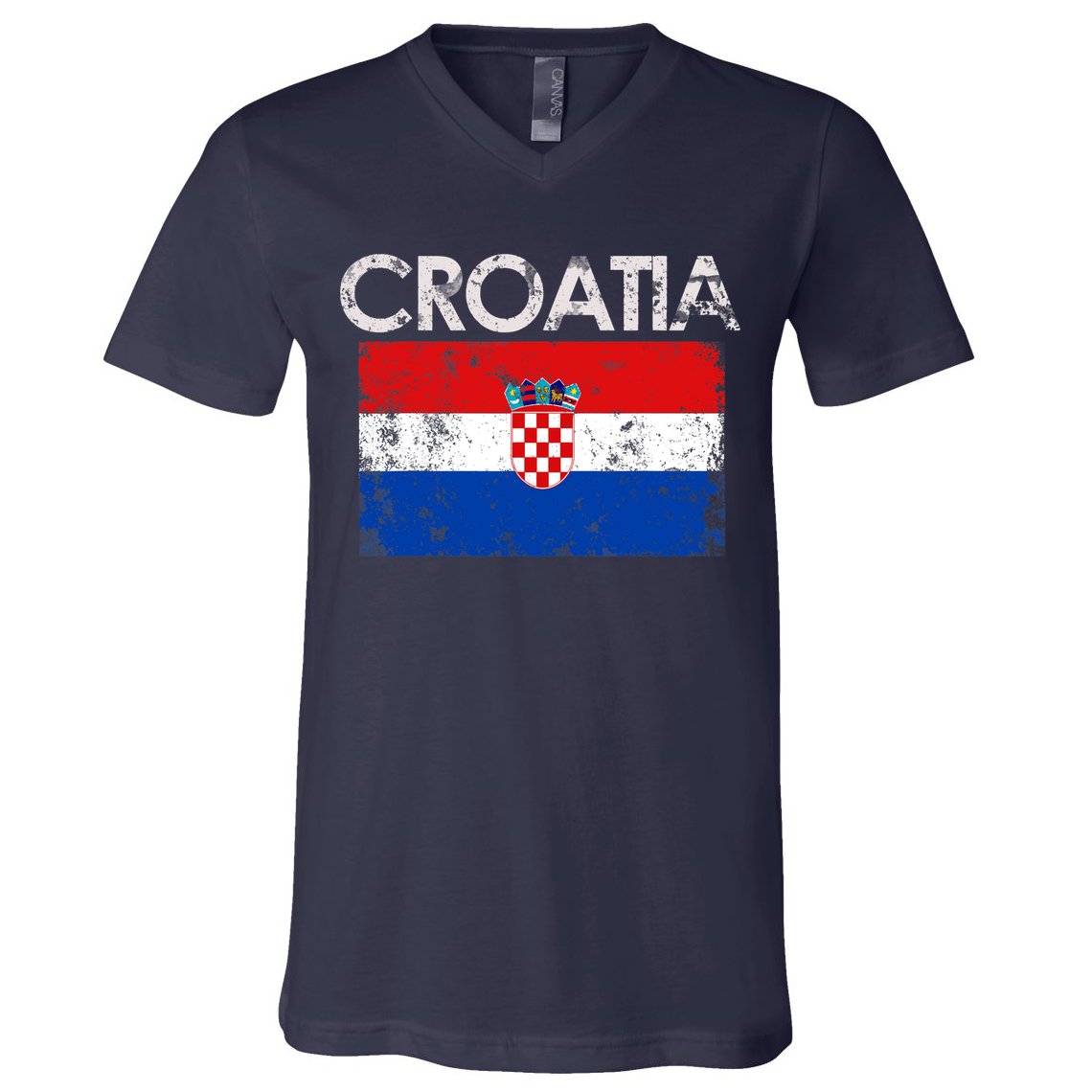 Vintage Croatia Croatian Flag Pride Gift V-Neck T-Shirt