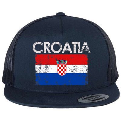 Vintage Croatia Croatian Flag Pride Gift Flatbill Hat
