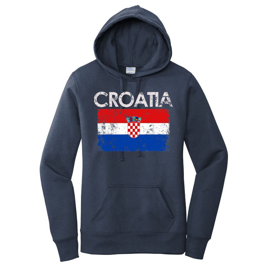 Vintage Croatia Croatian Flag Pride Gift Women's Pullover Hoodie