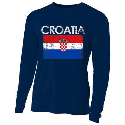 Vintage Croatia Croatian Flag Pride Gift Cooling Performance Long Sleeve Crew