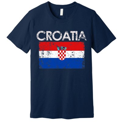 Vintage Croatia Croatian Flag Pride Gift Premium T-Shirt