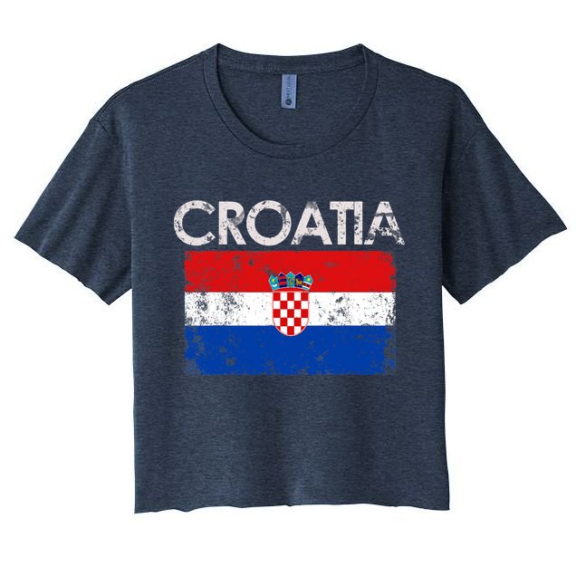 Vintage Croatia Croatian Flag Pride Gift Crop Top