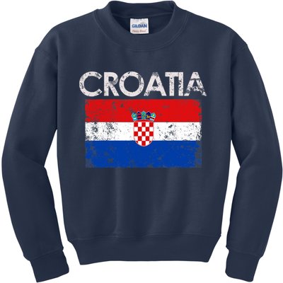 Vintage Croatia Croatian Flag Pride Gift Kids Sweatshirt
