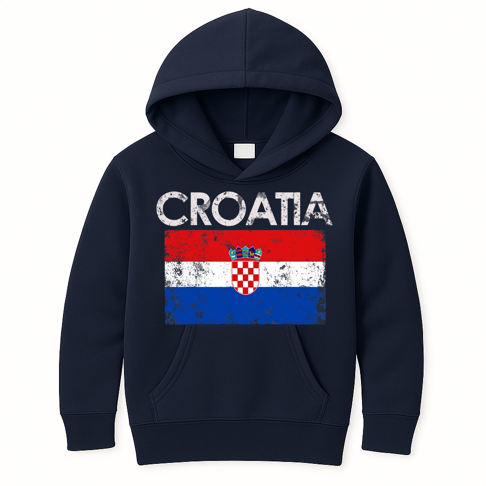 Vintage Croatia Croatian Flag Pride Gift Kids Hoodie
