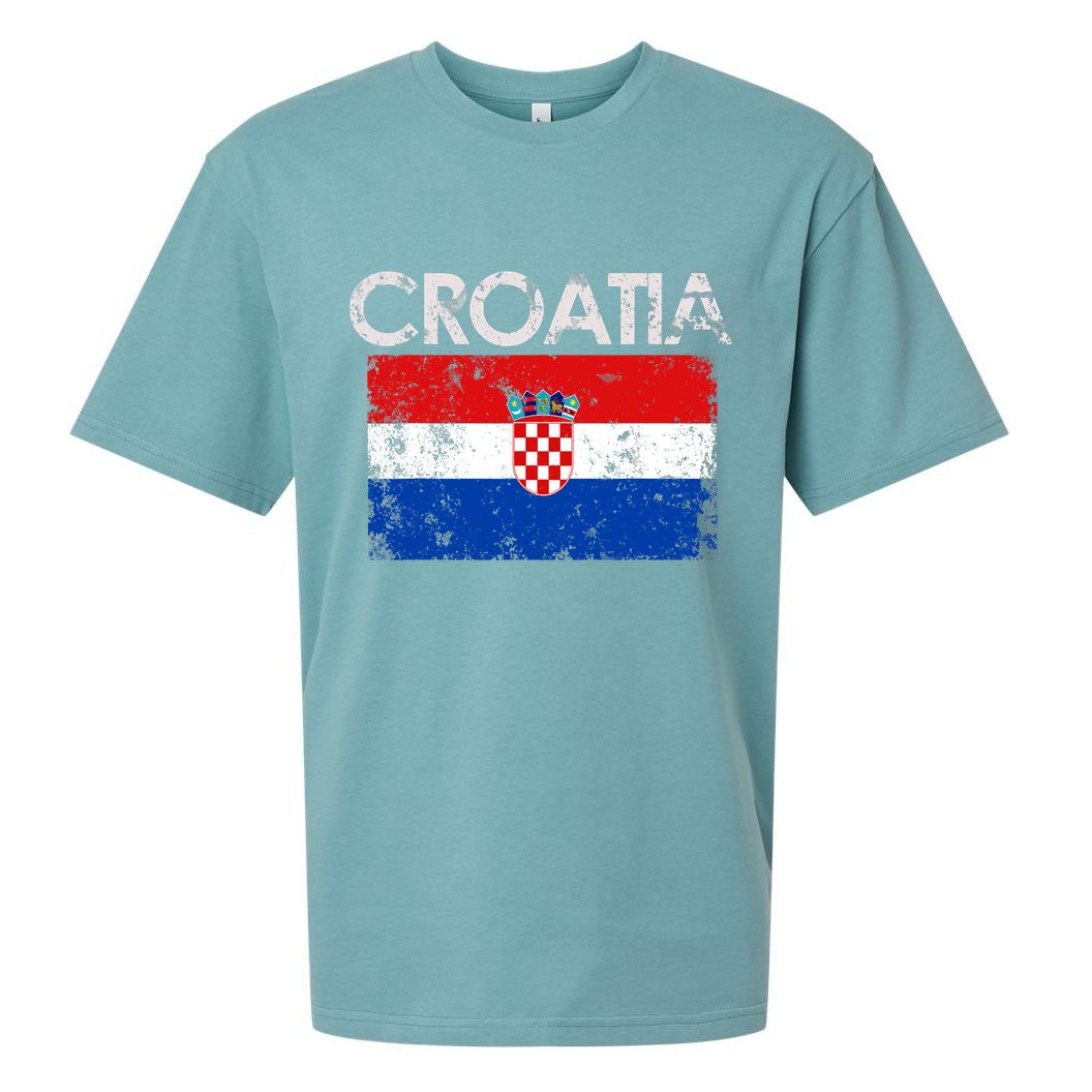 Vintage Croatia Croatian Flag Pride Gift Sueded Cloud Jersey T-Shirt