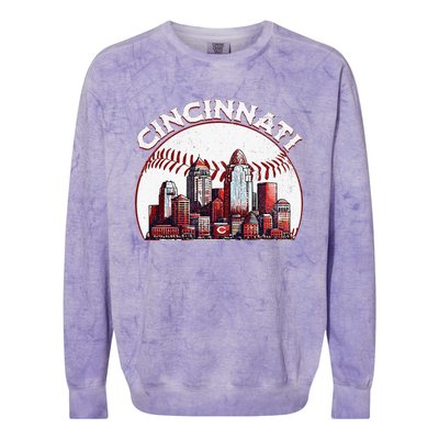 Vintage Cincinnati Cityscape Baseball Lover Colorblast Crewneck Sweatshirt