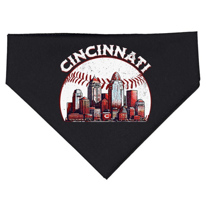 Vintage Cincinnati Cityscape Baseball Lover USA-Made Doggie Bandana