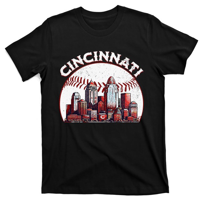 Vintage Cincinnati Cityscape Baseball Lover T-Shirt