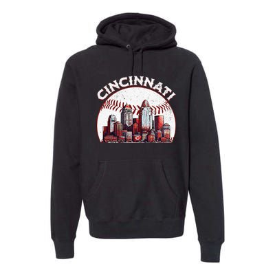 Vintage Cincinnati Cityscape Baseball Lover Premium Hoodie