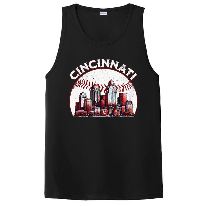 Vintage Cincinnati Cityscape Baseball Lover PosiCharge Competitor Tank