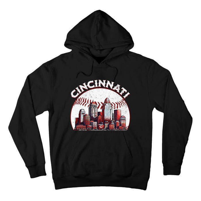 Vintage Cincinnati Cityscape Baseball Lover Tall Hoodie