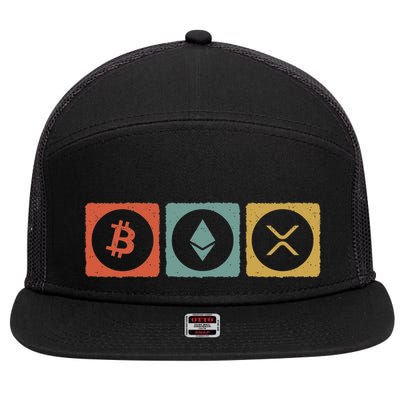 Vintage Crypto Cryptocurrency Crypto Ethereum Xrp Bitcoin 7 Panel Mesh Trucker Snapback Hat