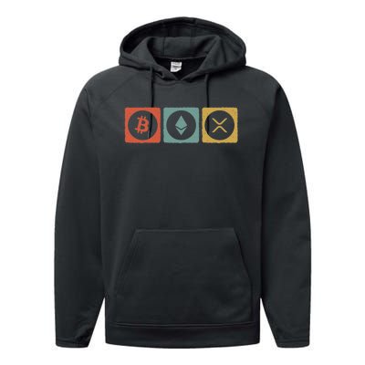 Vintage Crypto Cryptocurrency Crypto Ethereum Xrp Bitcoin Performance Fleece Hoodie