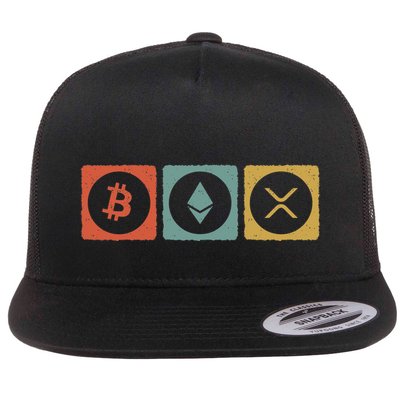Vintage Crypto Cryptocurrency Crypto Ethereum Xrp Bitcoin Flat Bill Trucker Hat