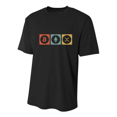 Vintage Crypto Cryptocurrency Crypto Ethereum Xrp Bitcoin Youth Performance Sprint T-Shirt