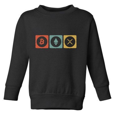 Vintage Crypto Cryptocurrency Crypto Ethereum Xrp Bitcoin Toddler Sweatshirt