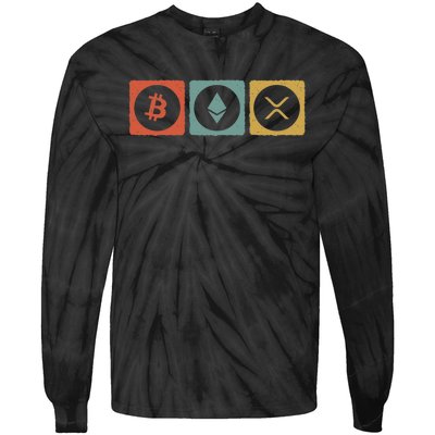 Vintage Crypto Cryptocurrency Crypto Ethereum Xrp Bitcoin Tie-Dye Long Sleeve Shirt