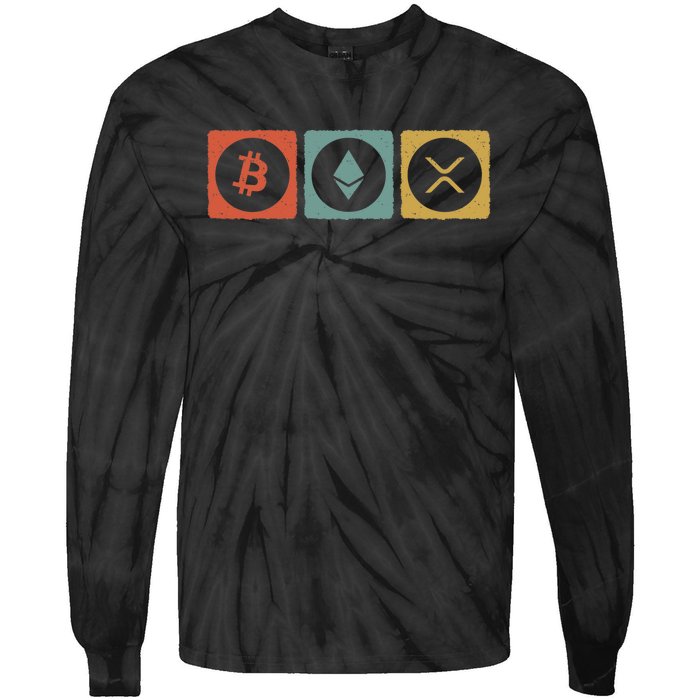 Vintage Crypto Cryptocurrency Crypto Ethereum Xrp Bitcoin Tie-Dye Long Sleeve Shirt