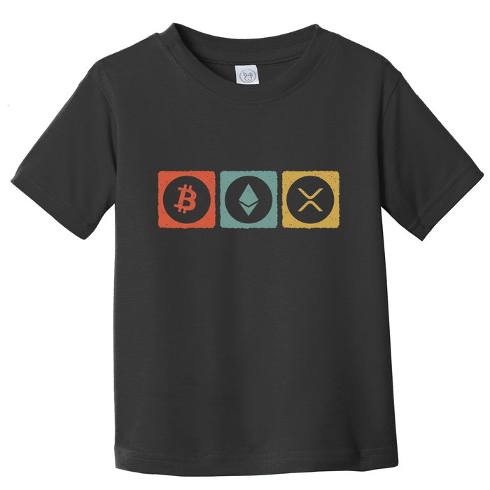 Vintage Crypto Cryptocurrency Crypto Ethereum Xrp Bitcoin Toddler T-Shirt