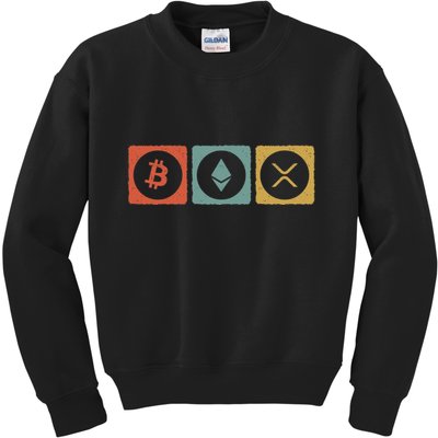 Vintage Crypto Cryptocurrency Crypto Ethereum Xrp Bitcoin Kids Sweatshirt