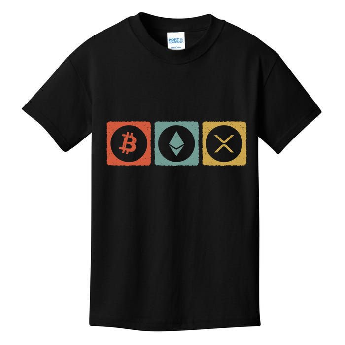 Vintage Crypto Cryptocurrency Crypto Ethereum Xrp Bitcoin Kids T-Shirt