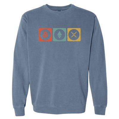 Vintage Crypto Cryptocurrency Crypto Ethereum Xrp Bitcoin Garment-Dyed Sweatshirt