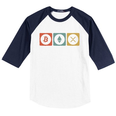 Vintage Crypto Cryptocurrency Crypto Ethereum Xrp Bitcoin Baseball Sleeve Shirt