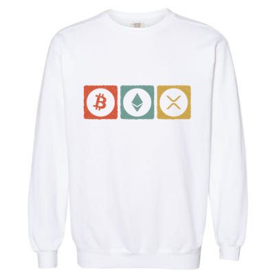 Vintage Crypto Cryptocurrency Crypto Ethereum Xrp Bitcoin Garment-Dyed Sweatshirt