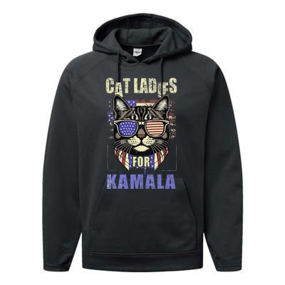 Vintage Childless Cat Ladies For Kamala Harris 2024 Election Performance Fleece Hoodie