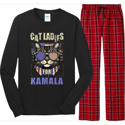 Vintage Childless Cat Ladies For Kamala Harris 2024 Election Long Sleeve Pajama Set