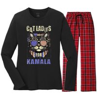 Vintage Childless Cat Ladies For Kamala Harris 2024 Election Women's Long Sleeve Flannel Pajama Set 