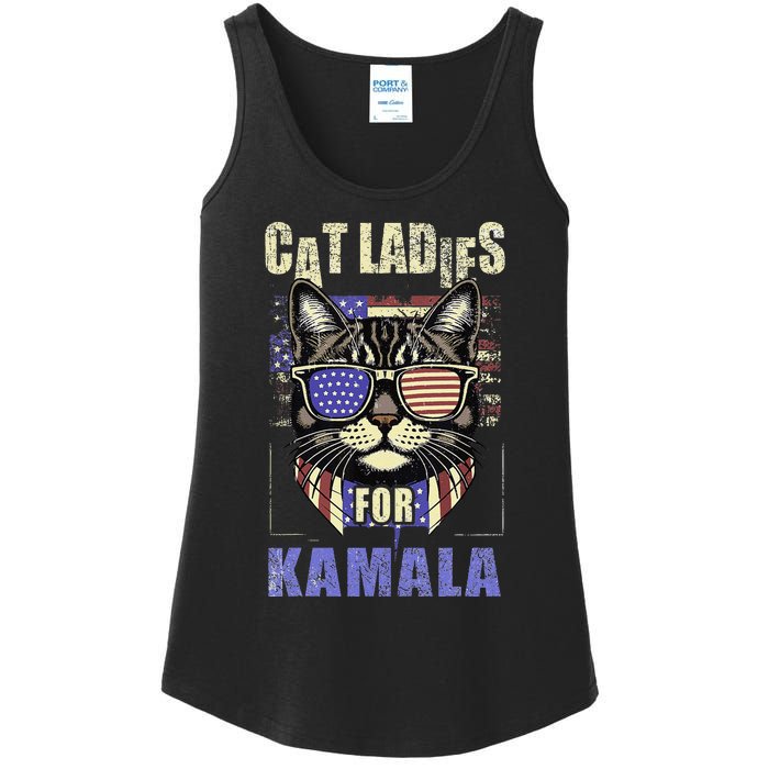 Vintage Childless Cat Ladies For Kamala Harris 2024 Election Ladies Essential Tank