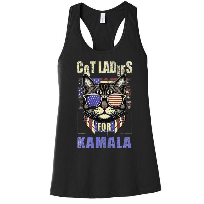 Vintage Childless Cat Ladies For Kamala Harris 2024 Election Women's Racerback Tank