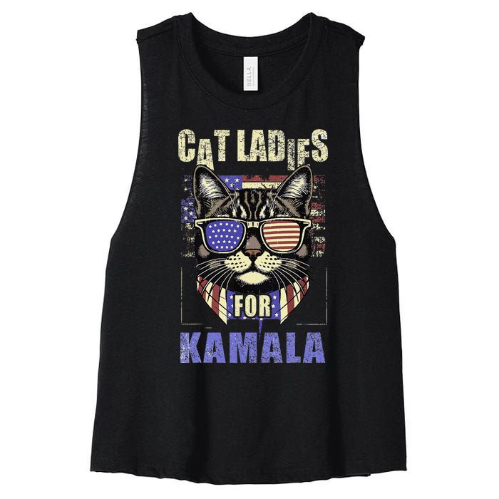 Vintage Childless Cat Ladies For Kamala Harris 2024 Election Women's Racerback Cropped Tank