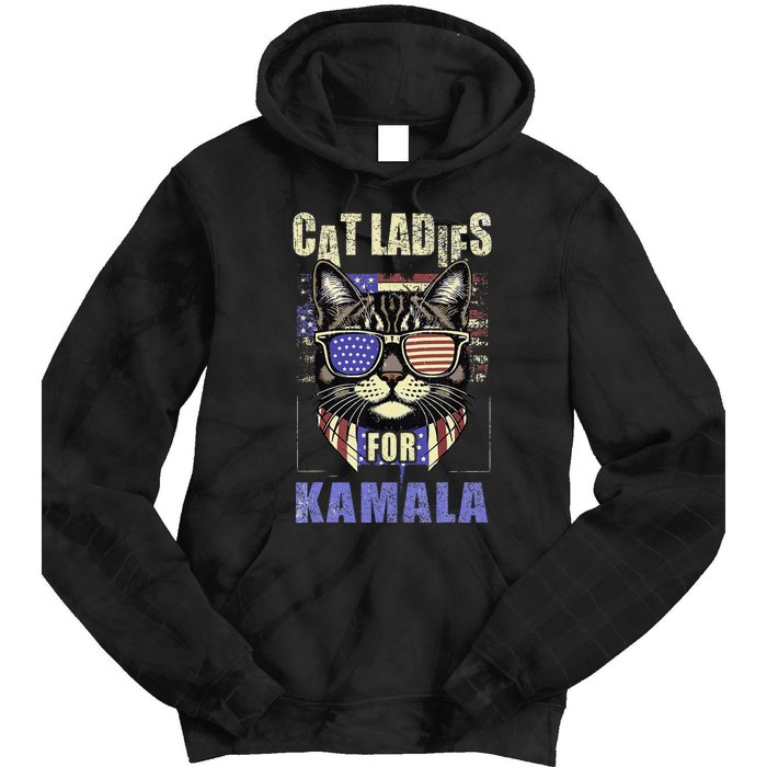 Vintage Childless Cat Ladies For Kamala Harris 2024 Election Tie Dye Hoodie