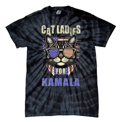 Vintage Childless Cat Ladies For Kamala Harris 2024 Election Tie-Dye T-Shirt