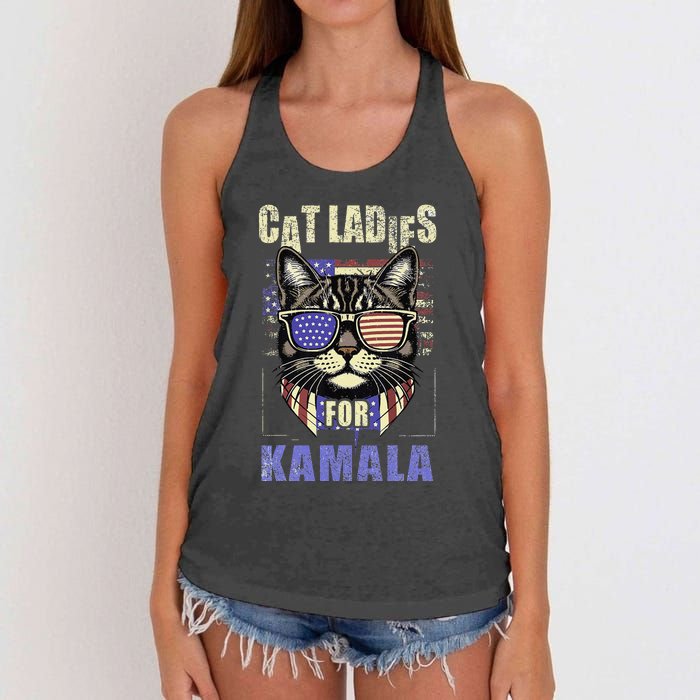 Vintage Childless Cat Ladies For Kamala Harris 2024 Election Women's Knotted Racerback Tank