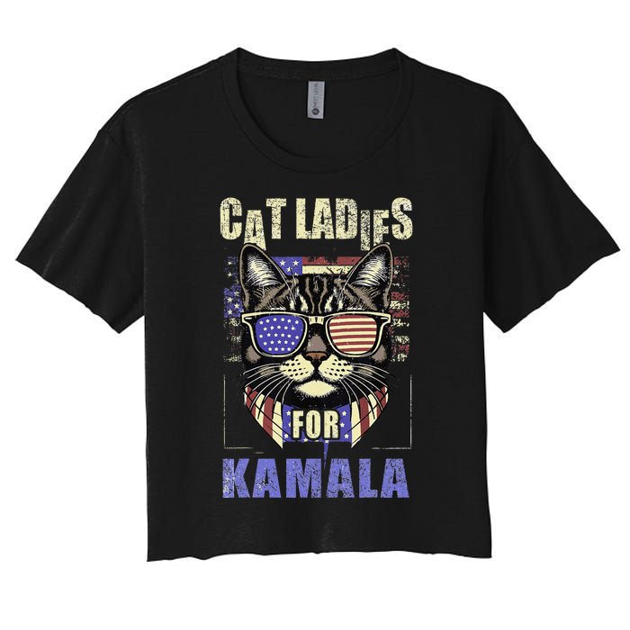 Vintage Childless Cat Ladies For Kamala Harris 2024 Election Women's Crop Top Tee