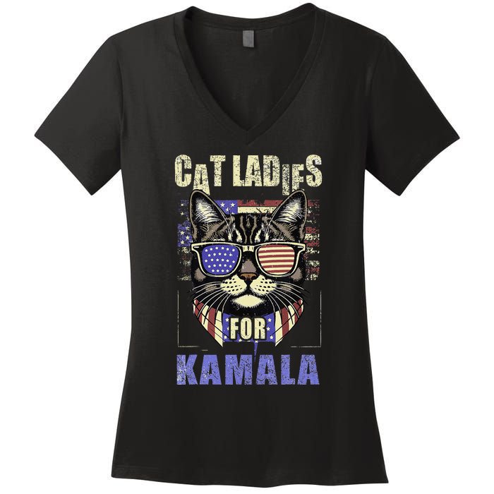 Vintage Childless Cat Ladies For Kamala Harris 2024 Election Women's V-Neck T-Shirt