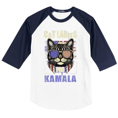 Vintage Childless Cat Ladies For Kamala Harris 2024 Election Baseball Sleeve Shirt