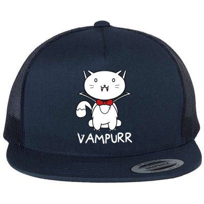 Vampurr Cute Cartoon Vampire Cat Flat Bill Trucker Hat