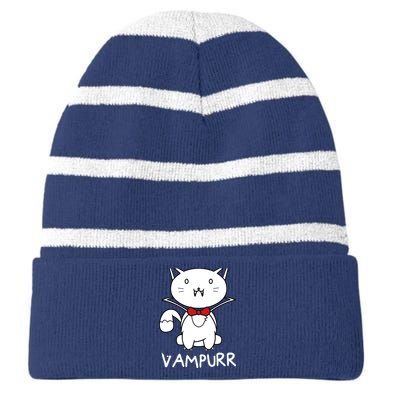 Vampurr Cute Cartoon Vampire Cat Striped Beanie with Solid Band