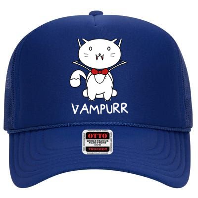 Vampurr Cute Cartoon Vampire Cat High Crown Mesh Back Trucker Hat