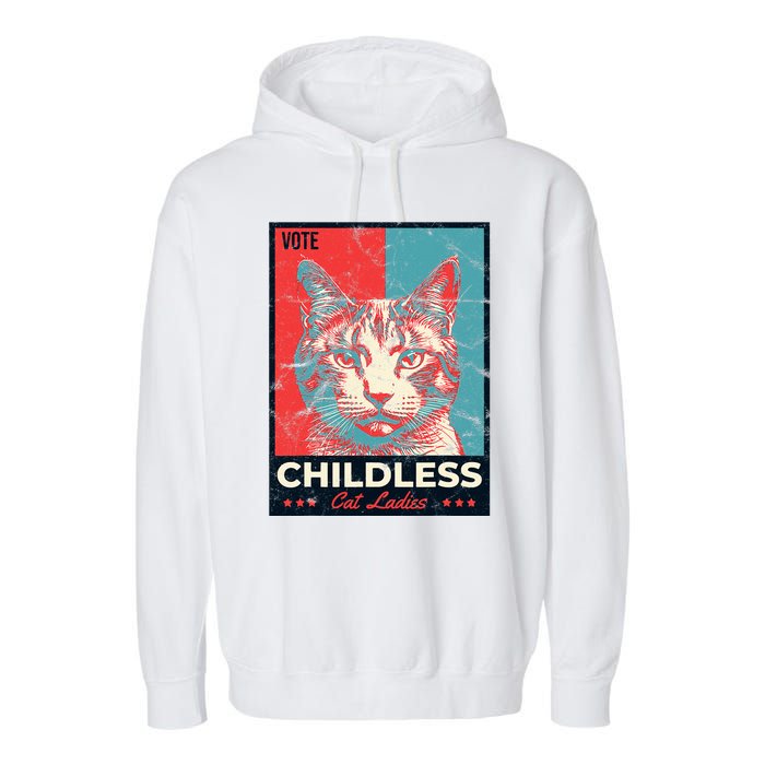 Vote Childless Cat Lady Garment-Dyed Fleece Hoodie