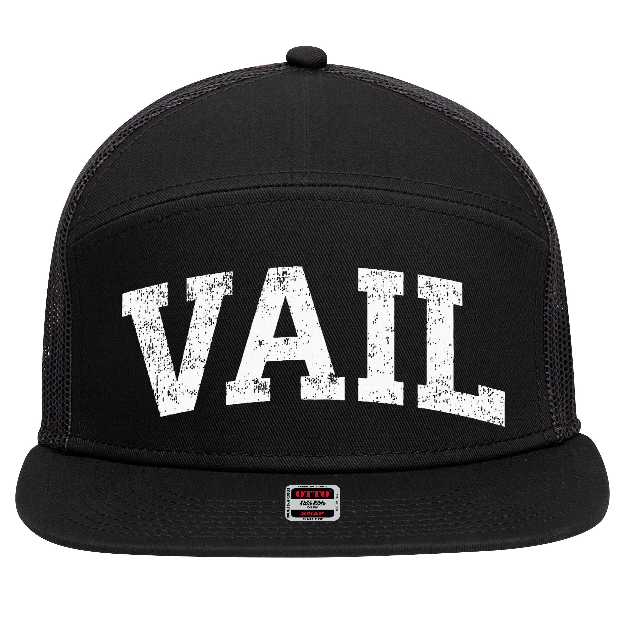 Vail Colorado Co Vintage Athletic Sports Design 7 Panel Mesh Trucker Snapback Hat