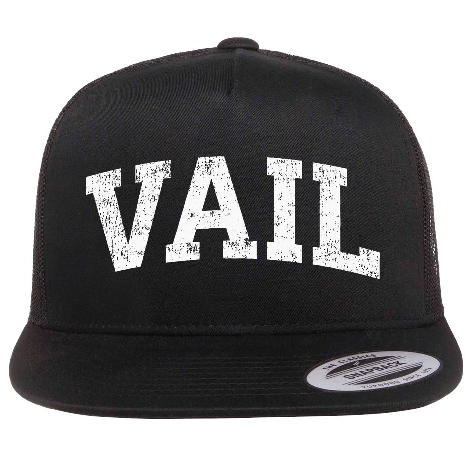 Vail Colorado Co Vintage Athletic Sports Design Flat Bill Trucker Hat