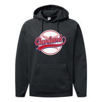 Vintage Cleveland Cityscape Baseball Lover Player And Fans Performance Fleece Hoodie