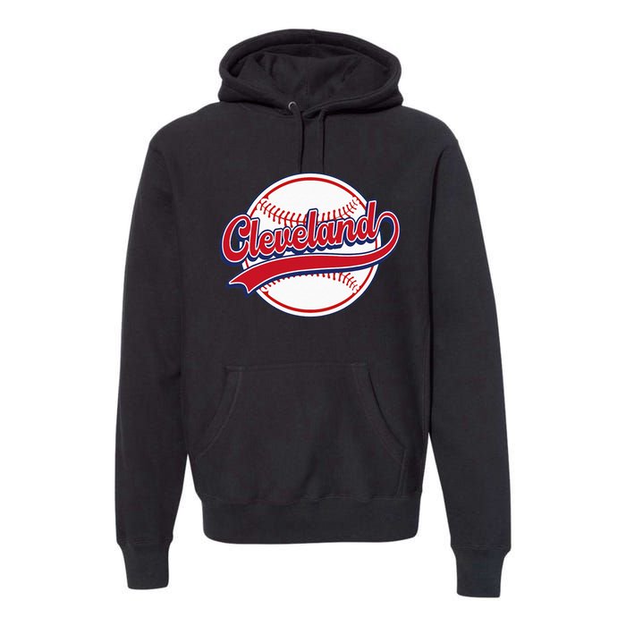 Vintage Cleveland Cityscape Baseball Lover Player And Fans Premium Hoodie